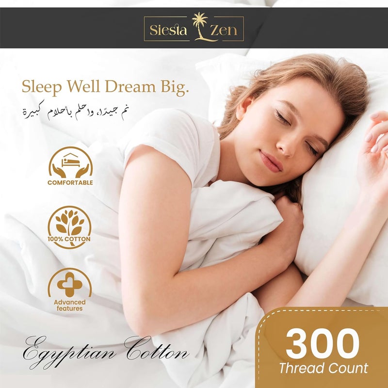 Siesta Zen مجموعة أغطية لحاف سييستا زين الفاخرة 100% قطن مصري بحجم كينغ مع 2 غطاء وسادة - 300TC نسج بيركال، أبيض - Image 3